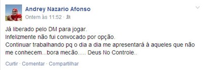 Andrey - goleiro do América-RN (Foto: Reprodução/Facebook) Andrey - goleiro do América-RN (Foto: Reprodução/Facebook)