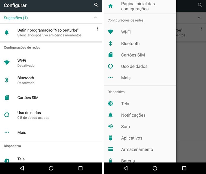 Navegue pelos menus das configurações (Foto: Reprodução/Paulo Alves)