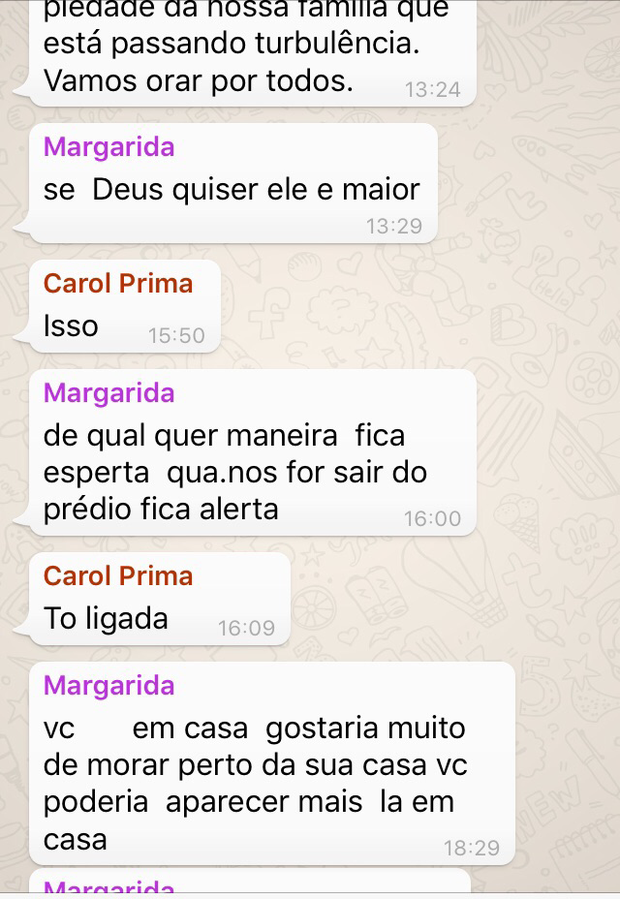 Mensagens no grupo da família de Ana Carolina Vieira (Foto: Arquivo Pessoal)