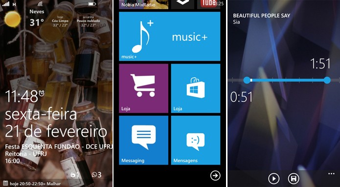 Windows Phone pode ser ter tela de bloqueio, menu inicial e outros recursos personalizados a partir de aplicativos ou funções nativas (Foto: Reprodução/Elson de Souza)