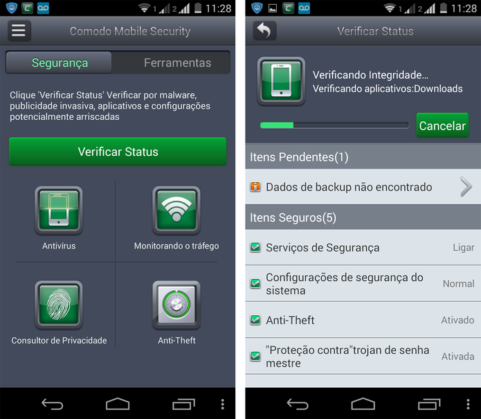 Verifiação de status no Comodo Mobile Security (Foto: Reprodução/ Marcela Vaz)