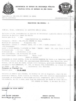 Cópia do boletim de ocorrência registrado por Alexandre, irmão de Rodrigo (Foto: Reprodução/arquivo pessoal)