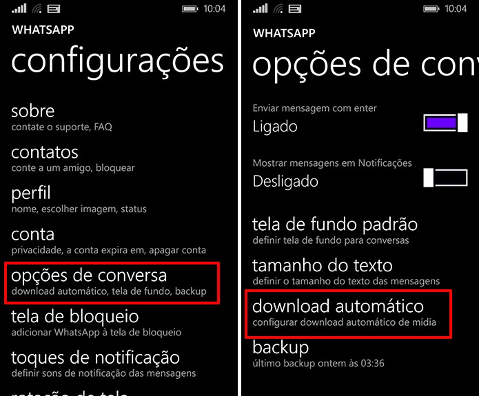 Configurações de download automático do WhatsApp pode ajudar a economizar dados (Foto: Reprodução/Elson de Souza)