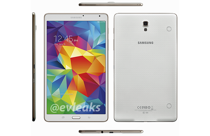 Galaxy Tab S 8.4 tem design parecido com Galaxy S5. Modelo será anunciado somente dia 12 (Foto: Reprodução/Evleaks)