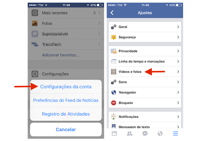 Acessando as opções para vídeos e fotos do Facebook para iPhone (Foto: Marvin Costa/TechTudo) Acessando as opções para vídeos e fotos do Facebook para iPhone (Foto: Marvin Costa/TechTudo)