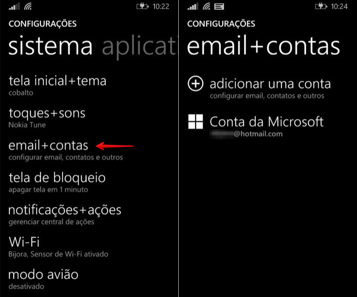 Abra as opções de e-mail e contas (Foto: Reprodução/Helito Bijora)