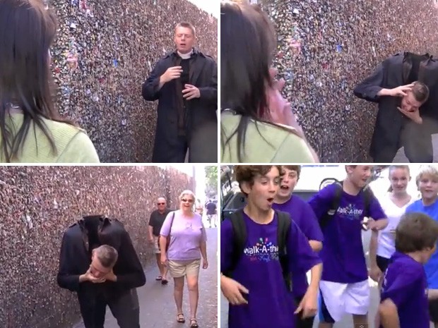 Ilusionista foi às ruas para mostrar truque e assustou pedestres (Foto: Reprodução)