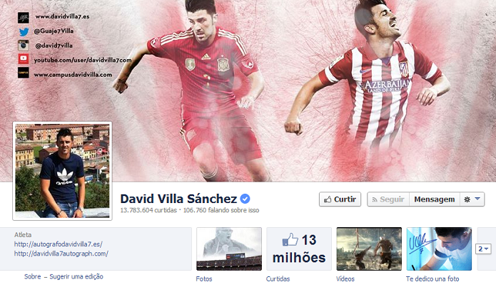 Davi Villa Sánchez do Atlético de Madrid tem13,703,507 de fãs no Facebook (Foto: Reprodução/Facebook)