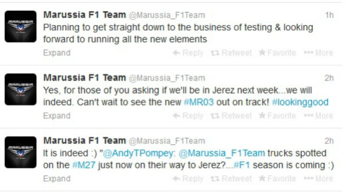 Pelo Twitter, Marussia confirma participação nos testes em Jerez. (Foto: Divulgação/twitter)