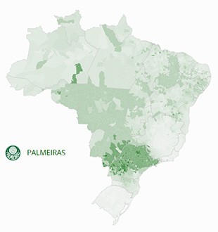 Quarto clube mais curtido, Palmeiras tem 'ilhas' no Norte e no Nordeste