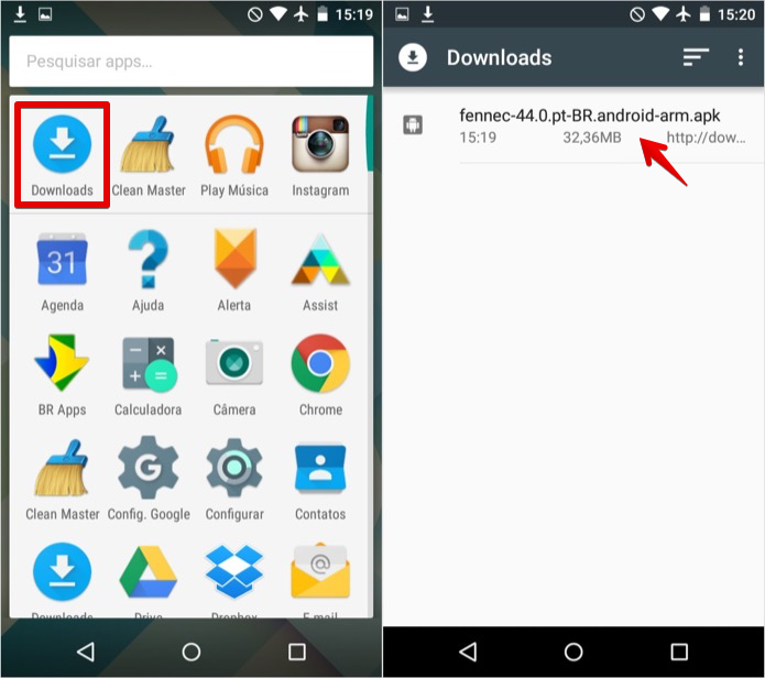 Acesse a pasta de downloads e localize o APK do Firefox (Foto: Reprodução/Helito Bijora)