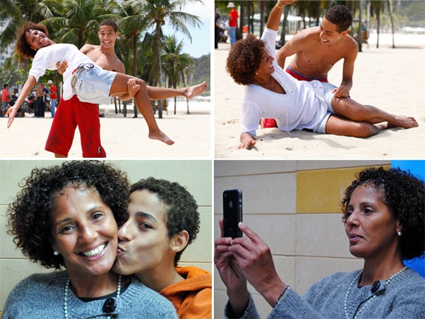 O ator em vários momentos com a mãe nos intervalos da gravação:  (Foto: Malhação / TV Globo)