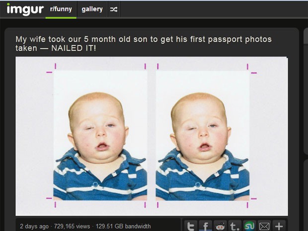 Bebê ficou com cara de bêbado em uma foto tirada para seu passaporte no Canadá. (Foto: Reprodução)