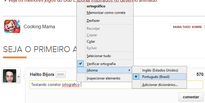 Configurando corretor ortográfico em português (Foto: Reprodução/Helito Bijora)
