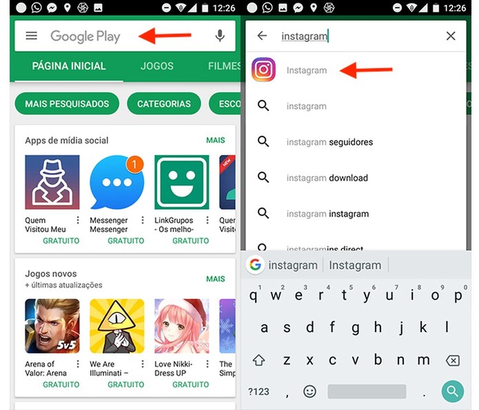 Pesquise pelo app Instagram na Google Play Store (Foto: Reprodução/Marvin Costa) Pesquise pelo app Instagram na Google Play Store (Foto: Reprodução/Marvin Costa)