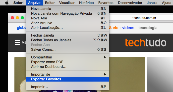 Acesse o menu Arquivo do Safari (Foto: Reprodução/Helito Bijora) 