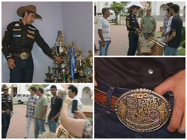 Campão Silvano mostra conquista e é 'tietado' por conterrâneos (Foto: Reprodução/ TV TEM) Campão Silvano mostra conquista e é 'tietado' por conterrâneos (Foto: Reprodução/ TV TEM)