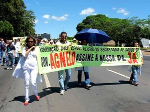 Especialistas em saúde fazem protesto no Eixo Monumental, em Brasília (Foto: Lucas Salomão/G1)