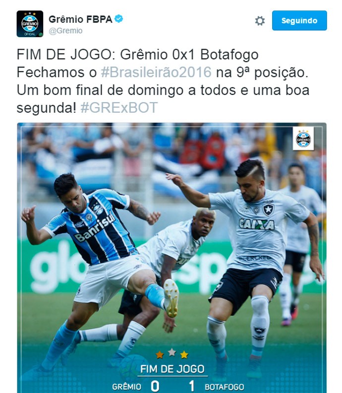 Grêmio ironiza queda do Inter nas redes sociais (Foto: Reprodução)