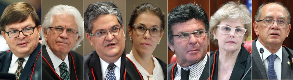 Da esquerda para a direita na foto, os ministros Herman Benjamin, Napoleão Maia, Henrique Neves, Luciana Lóssio, Luiz Fux, Rosa Weber e Gilmar Mendes (Foto: Ascom TSE) Da esquerda para a direita na foto, os ministros Herman Benjamin, Napoleão Maia, Henrique Neves, Luciana Lóssio, Luiz Fux, Rosa Weber e Gilmar Mendes (Foto: Ascom TSE)