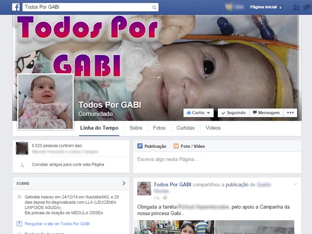 Gabriela Silva Gabi Ituiutaba família leucemia criança tratamento São Paulo (Foto: Reprodução/ Facebook)