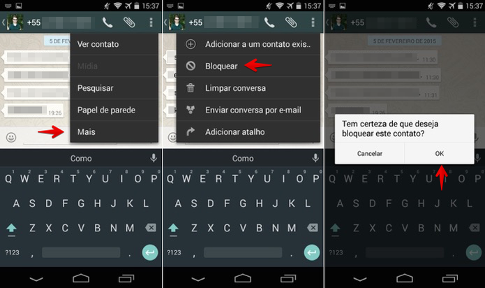 Bloqueando um contato no Android (Foto: (Foto: Reprodução/Helito Bijora)) Bloqueando um contato no Android (Foto: (Foto: Reprodução/Helito Bijora))