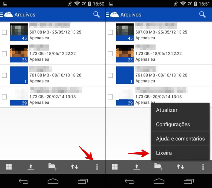 Acessando a lixeira do OneDrive no Android (Foto: Reprodução/Helito Bijora)