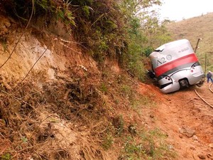 Automotriz da Estrada de Ferro Campos do Jordão saiu dos trilhos e acertou um barranco, no trecho de Santo Antônio do Pinhal (Foto: Renato Ferezim/G1)