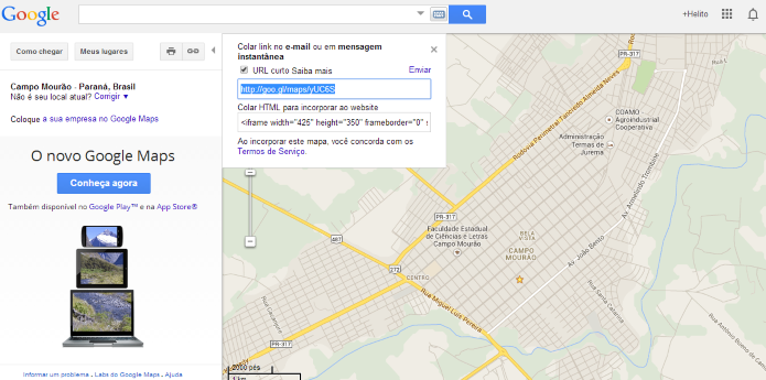 Versão clássica do Google Maps pode criar links curtos (Foto: Reprodução/Helito Bijora)