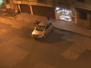 Homens são flagrados furtando extintor de carro em Porto Alegre (Foto: Reprodução/RBS TV)