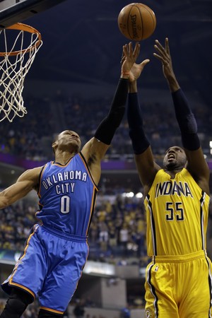 Westbrook, Indiana Pacers x Oklahoma City Thunder, basquete nba (Foto: AP)