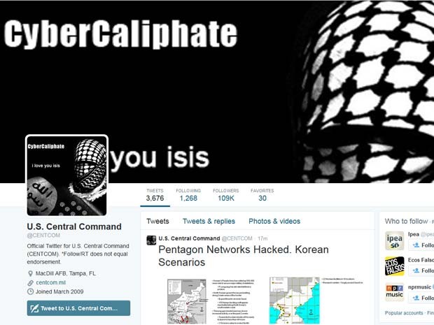 Conta do Comando Central dos Estados Unidos no Twitter publica mensagens de 'Cibercalifado' (Foto: Reprodução/Twitter/U.S. Central Command)