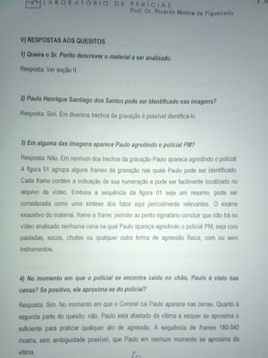 Parecer do perito Ricardo Molina informa que Paulo Henrique aparece nas imagens do vídeo, mas não há cenas que o mostrem agredindo o coronel (Foto: Reprodução / Divulgação)