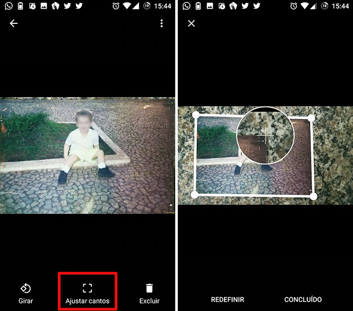 Google PhotoScan permite girar foto e ajustar área capturada com a câmera do celular (Foto: Reprodução/Elson de Souza) Google PhotoScan permite girar foto e ajustar área capturada com a câmera do celular (Foto: Reprodução/Elson de Souza)