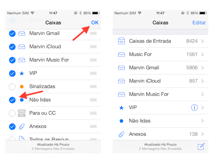 Ativando a caixa de entrada não lidas do Mail do iOS (Foto: Reprodução/Marvin Costa)