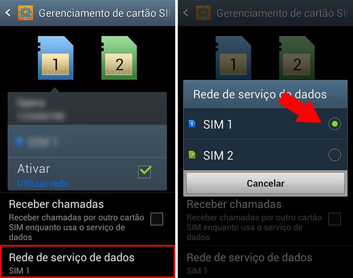 Escolha de qual chip quer usar a internet 3G (Foto: Reprodução/Paulo Alves)