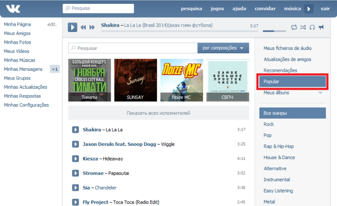 Playlists populares no VK (Foto: Reprodução/Lívia Dâmaso)