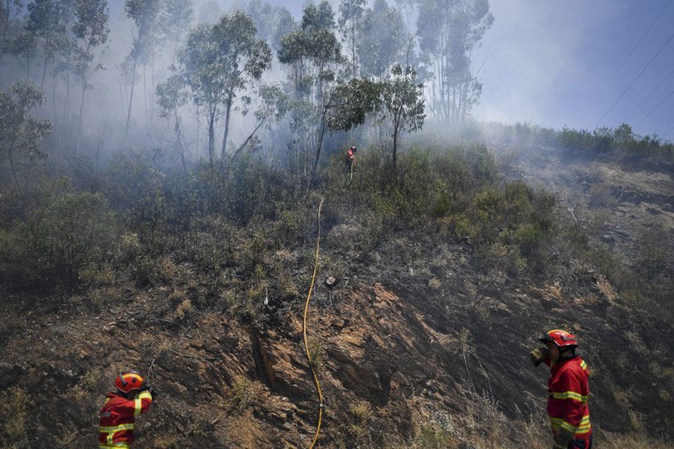 Bombeiros espanhóis ajudam no combate a incêndio na região portuguesa de Serta, nesta terça-feira (20)  (Foto: Patricia de Melo Moreira / AFP)