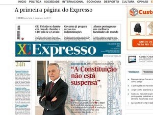 Capa da última edição do jornal semanal 'Expresso', que tem uma tiragem de 120 mil exemplares (Foto: Reprodução)
