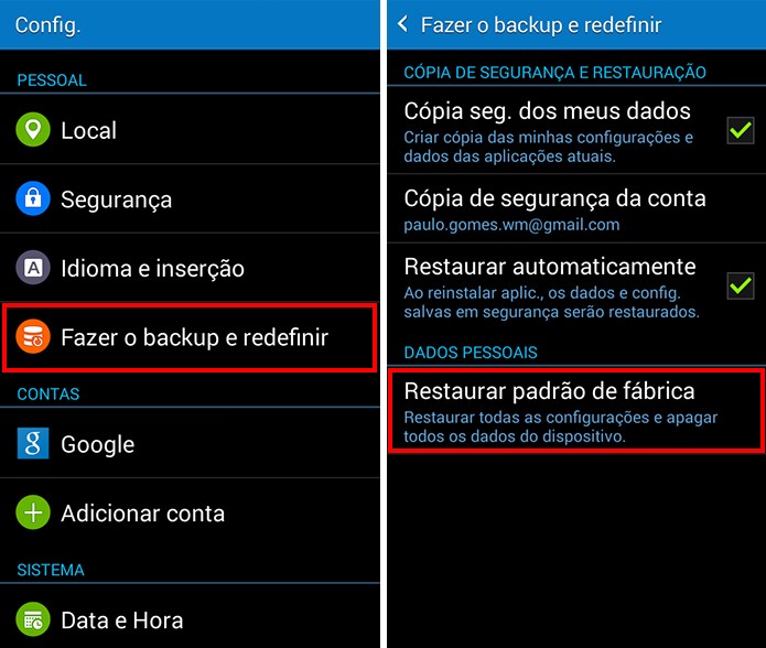 Acesse as configurações de restauração do Gran Prime (Foto: Reprodução/Paulo Alves)