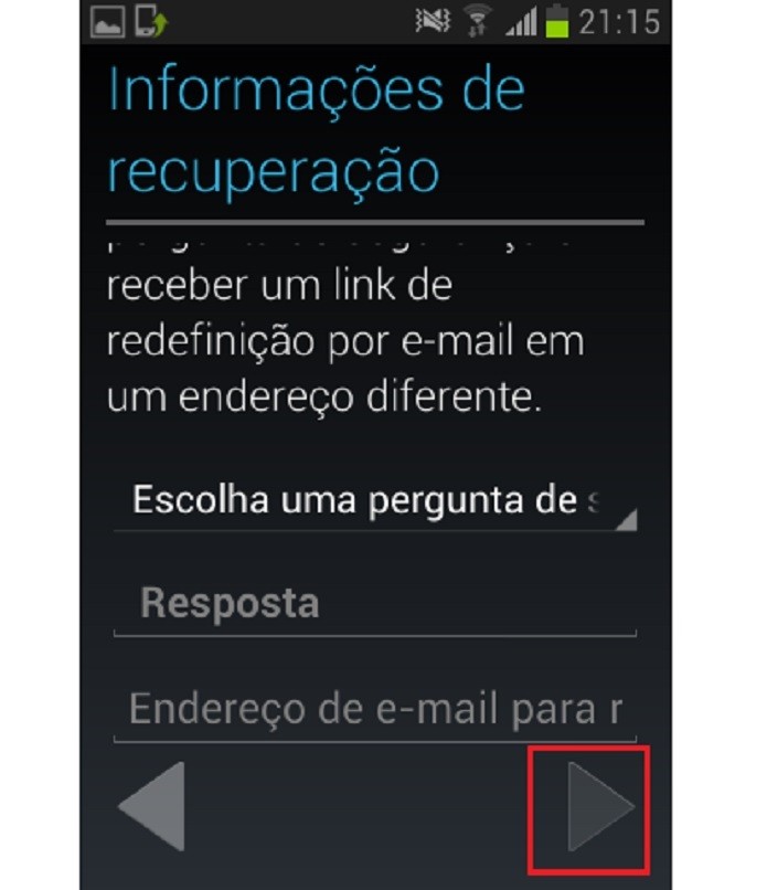 Escolha uma pergunta de segurança (Reprodução/Taysa Coelho)