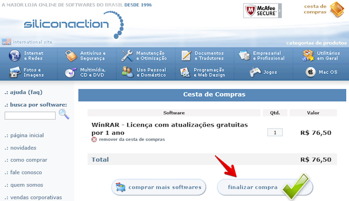 Finalizando compra do WinRAR (Foto: Reprodução/Helito Bijora)