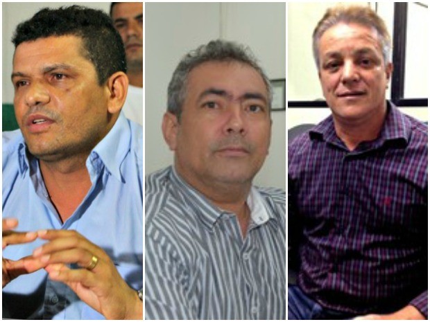 Prefitos de Santa Rosa, Rivelino Mota; Plácido de Castro, Roney Firmino foram presos e Raimundo Ramos, prefeito do Bujari está sendo procurado (Foto: Arte/G1)