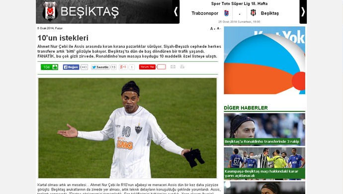 Jornal Turquia Ronaldinho (Foto: Reprodução)