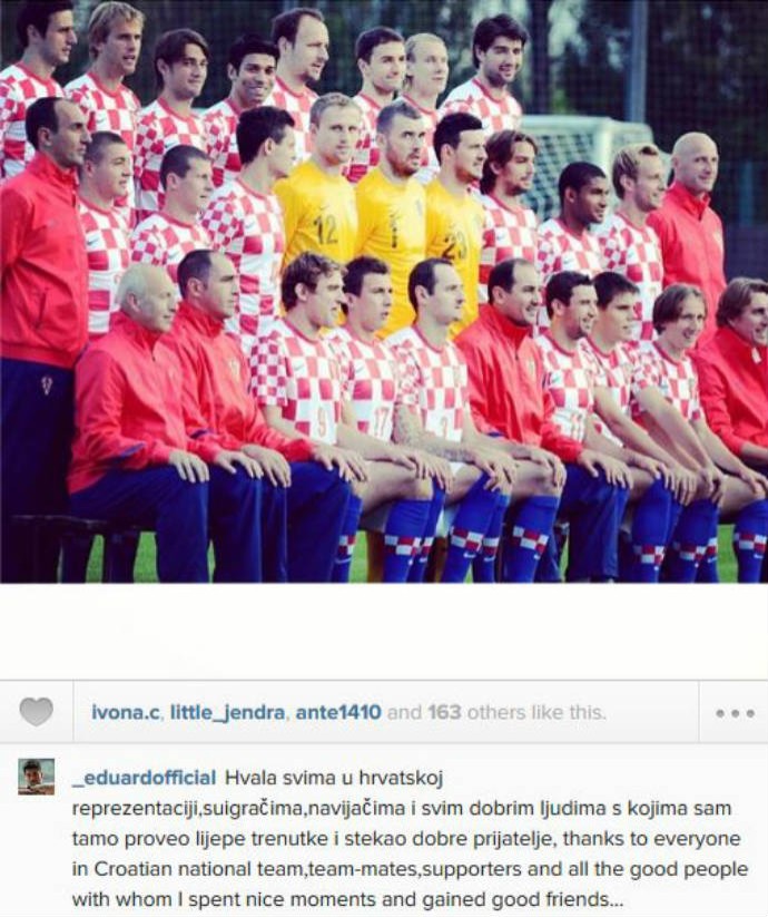 Eduardo da Silva agradece por momentos com os croatas (Foto: Reprodução)