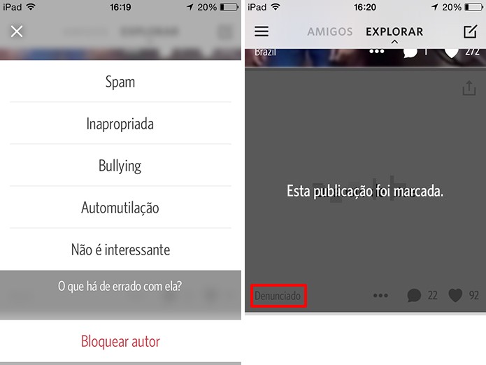 Publicação com ofensas e difamações serão marcadas como Denunciado para análise do Secrets (Foto: Reprodução/Elson de Souza)