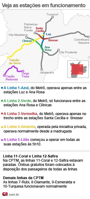 Mapa da Greve no Metrô (Foto: Arte/G1)