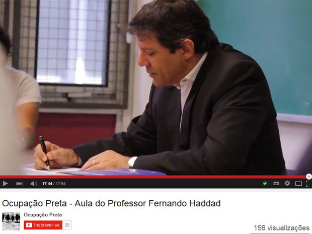 O professor Fernando Haddad, prefeito de São Paulo, assinou moção de apoio aos estudantes negros (Foto: Reprodução/Youtube/Ocupação Preta)