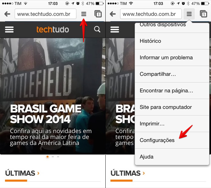 Acesse as configurações do Chrome (Foto: Reprodução/Helito Bijora)