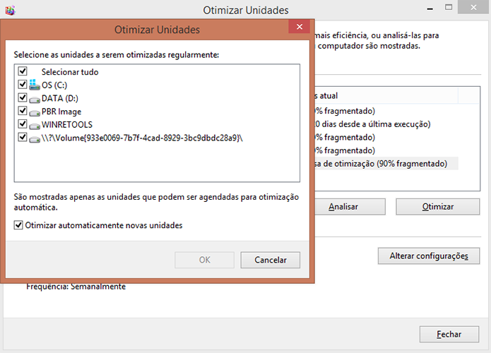Habilite somente os drives que você deseja desfragmentar automaticamente (Foto: Reprodução/Paulo Alves)